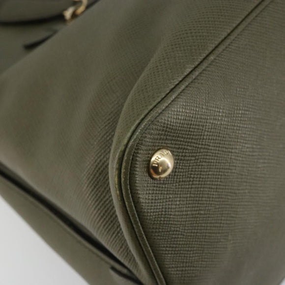 PRADA Cuir Open Promenade Satchel Bag Saffiano 2way Khaki Gold Auth 182976A