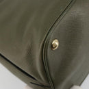 PRADA Cuir Open Promenade Satchel Bag Saffiano 2way Khaki Gold Auth 182976A-15