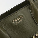 PRADA Cuir Open Promenade Satchel Bag Saffiano 2way Khaki Gold Auth 182976A-16
