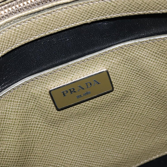 PRADA Cuir Open Promenade Satchel Bag Saffiano 2way Khaki Gold Auth 182976A