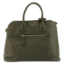 PRADA Cuir Open Promenade Satchel Bag Saffiano 2way Khaki Gold Auth 182976A-2
