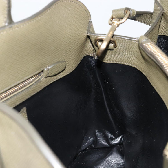 PRADA Cuir Open Promenade Satchel Bag Saffiano 2way Khaki Gold Auth 182976A