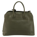 PRADA Cuir Open Promenade Satchel Bag Saffiano 2way Khaki Gold Auth 182976A-3