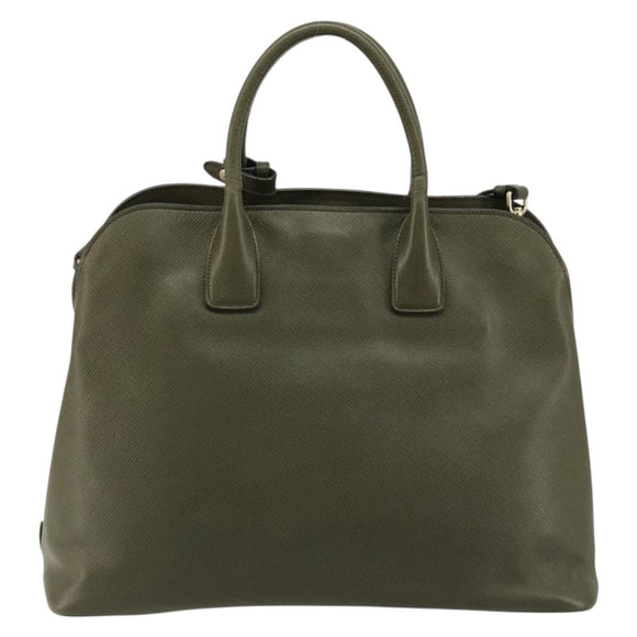 PRADA Cuir Open Promenade Satchel Bag Saffiano 2way Khaki Gold Auth 182976A