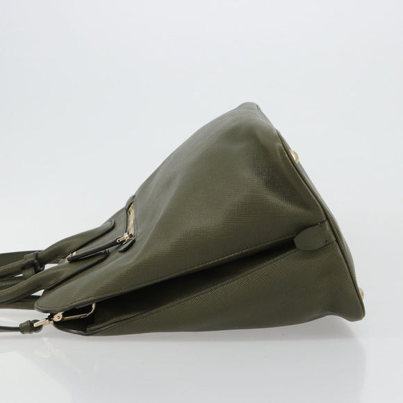 PRADA Cuir Open Promenade Satchel Bag Saffiano 2way Khaki Gold Auth 182976A