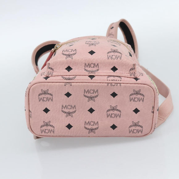 MCM Vicetos Logogram Backpack PVC Leather Pink Gold Auth 182978