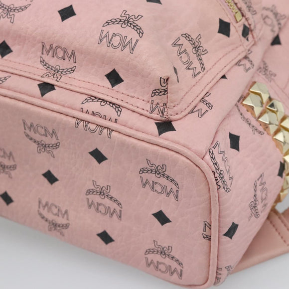 MCM Vicetos Logogram Backpack PVC Leather Pink Gold Auth 182978