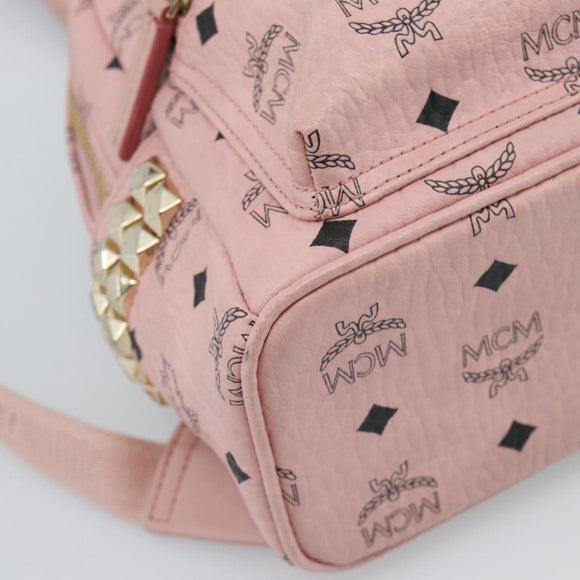 MCM Vicetos Logogram Backpack PVC Leather Pink Gold Auth 182978