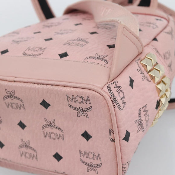 MCM Vicetos Logogram Backpack PVC Leather Pink Gold Auth 182978