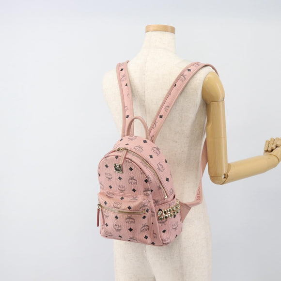 MCM Vicetos Logogram Backpack PVC Leather Pink Gold Auth 182978
