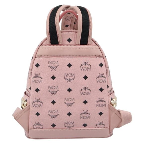 MCM Vicetos Logogram Backpack PVC Leather Pink Gold Auth 182978
