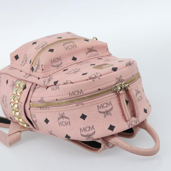 MCM Vicetos Logogram Backpack PVC Leather Pink Gold Auth 182978