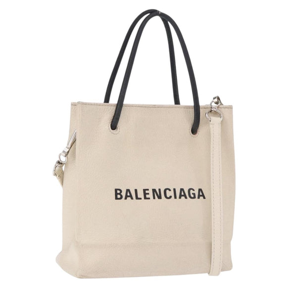 BALENCIAGA Shopping Tote Bag XXS Bag Leather 2way White 528655 Auth 182979