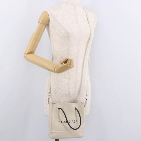 BALENCIAGA Shopping Tote Bag XXS Bag Leather 2way White 528655 Auth 182979