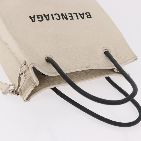 BALENCIAGA Shopping Tote Bag XXS Bag Leather 2way White 528655 Auth 182979