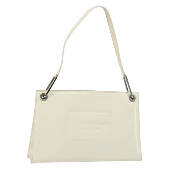 GUCCI Shoulder Bag Patent leather White Silver Auth 182984