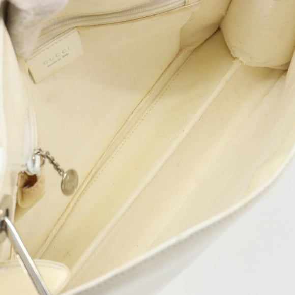 GUCCI Shoulder Bag Patent leather White Silver Auth 182984