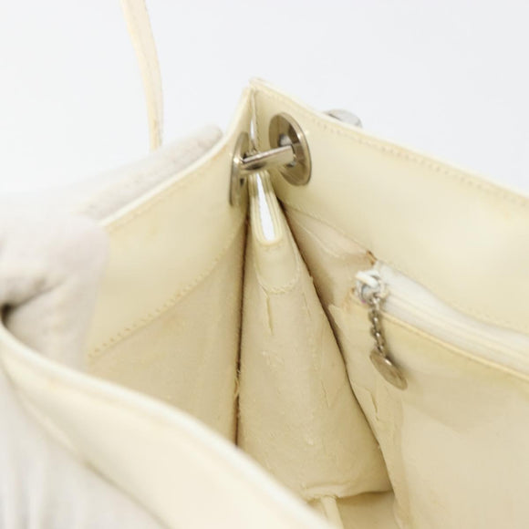 GUCCI Shoulder Bag Patent leather White Silver Auth 182984