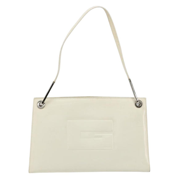 GUCCI Shoulder Bag Patent leather White Silver Auth 182984