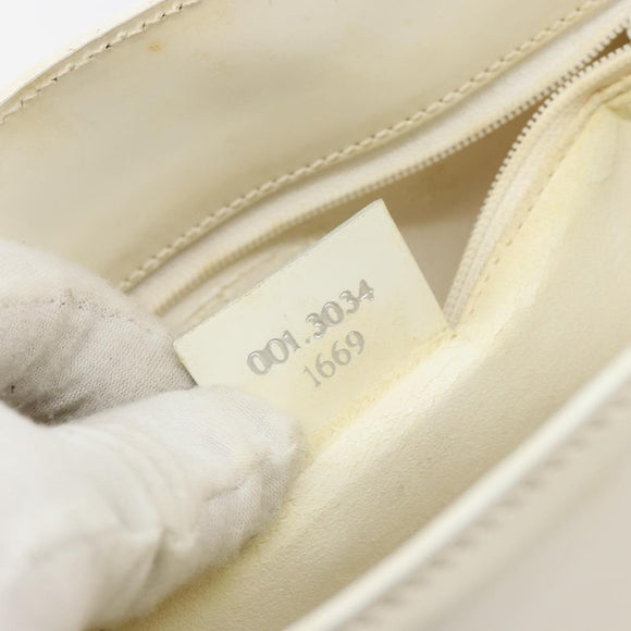 GUCCI Shoulder Bag Patent leather White Silver Auth 182984