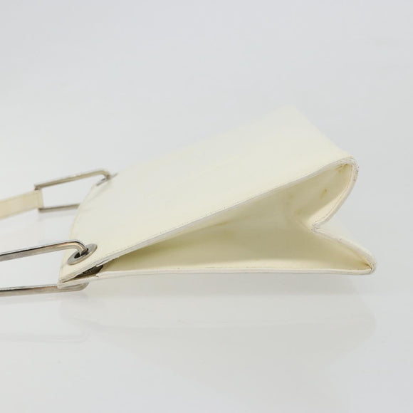 GUCCI Shoulder Bag Patent leather White Silver Auth 182984