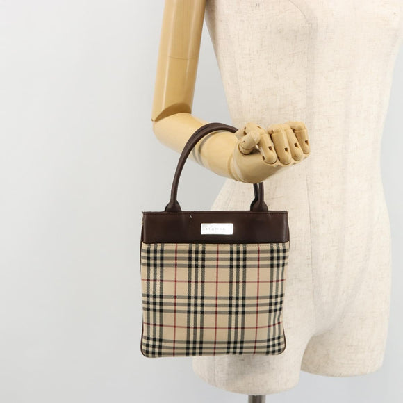 BURBERRY Nova Check Hand Bag Canvas Beige Auth 182988A