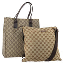 GUCCI GG Supreme Canvas Shoulder Bag PVC Leather 2 Set Beige Auth 182991-1
