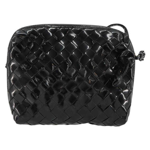 BOTTEGA VENETA INTRECCIATO Shoulder Bag Patent leather Black Auth 182993