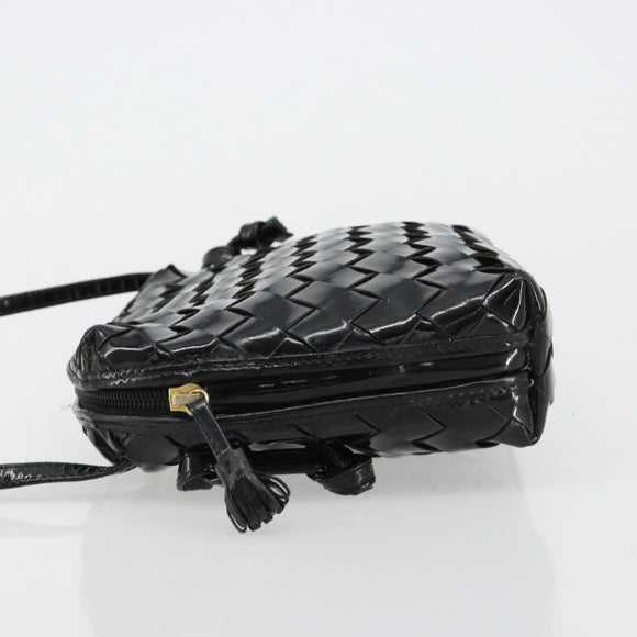 BOTTEGA VENETA INTRECCIATO Shoulder Bag Patent leather Black Auth 182993