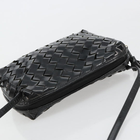 BOTTEGA VENETA INTRECCIATO Shoulder Bag Patent leather Black Auth 182993
