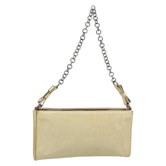 Salvatore Ferragamo Vala Chain Umhängetasche Lackleder Ivory Auth 182995A