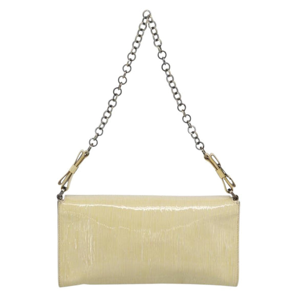 Salvatore Ferragamo Vala Chain Umhängetasche Lackleder Ivory Auth 182995A