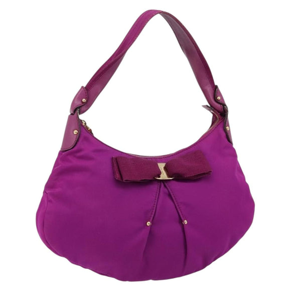 Salvatore Ferragamo Vala Shoulder Bag Nylon Purple Gold Auth 182996A