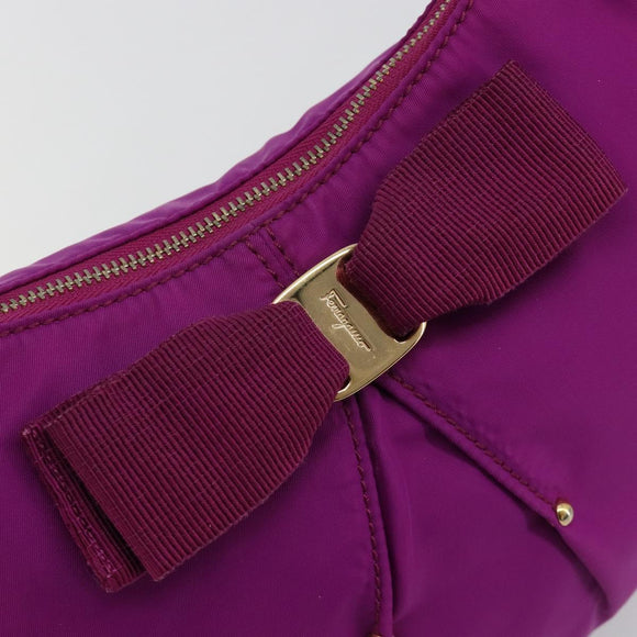 Salvatore Ferragamo Vala Shoulder Bag Nylon Purple Gold Auth 182996A