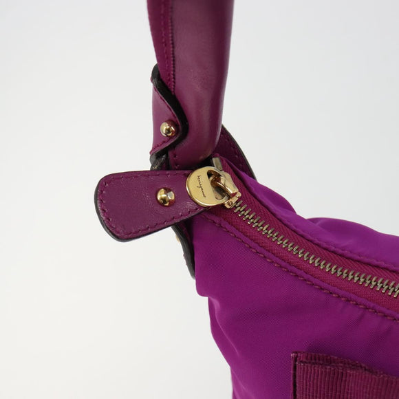 Salvatore Ferragamo Vala Shoulder Bag Nylon Purple Gold Auth 182996A