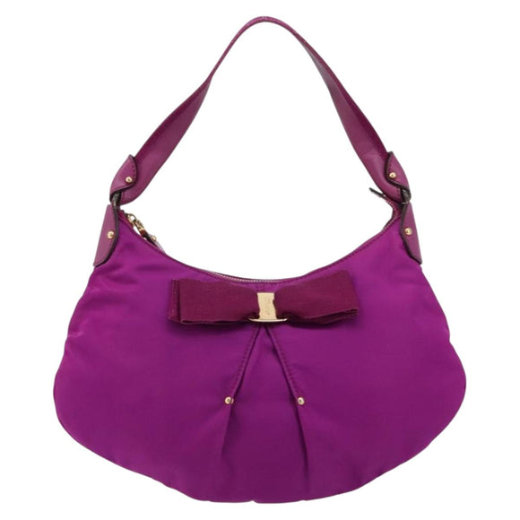 Salvatore Ferragamo Vala Shoulder Bag Nylon Purple Gold Auth 182996A
