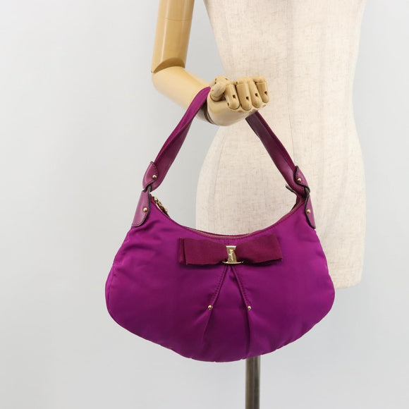 Salvatore Ferragamo Vala Shoulder Bag Nylon Purple Gold Auth 182996A