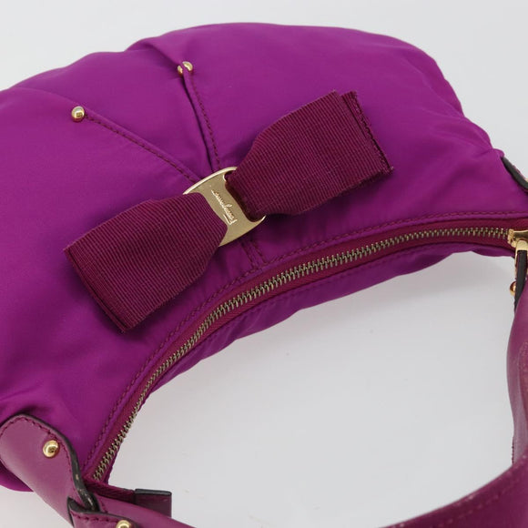 Salvatore Ferragamo Vala Shoulder Bag Nylon Purple Gold Auth 182996A