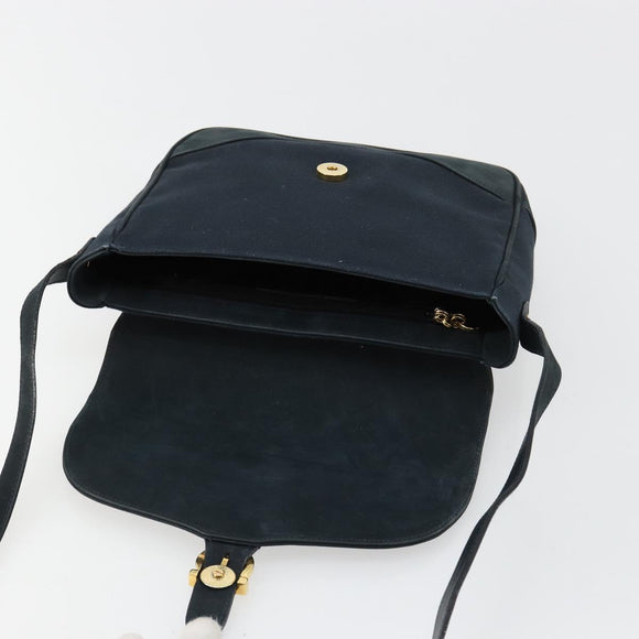 Salvatore Ferragamo Gancini Shoulder Bag Suede Navy Gold Auth 182997