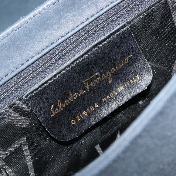 Salvatore Ferragamo Gancini Shoulder Bag Suede Navy Gold Auth 182997