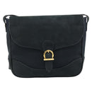 Salvatore Ferragamo Gancini Shoulder Bag Suede Navy Gold Auth 182997-2