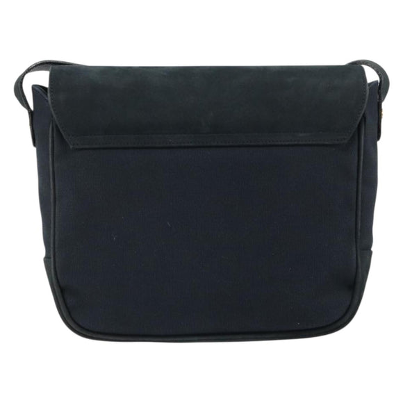 Salvatore Ferragamo Gancini Shoulder Bag Suede Navy Gold Auth 182997