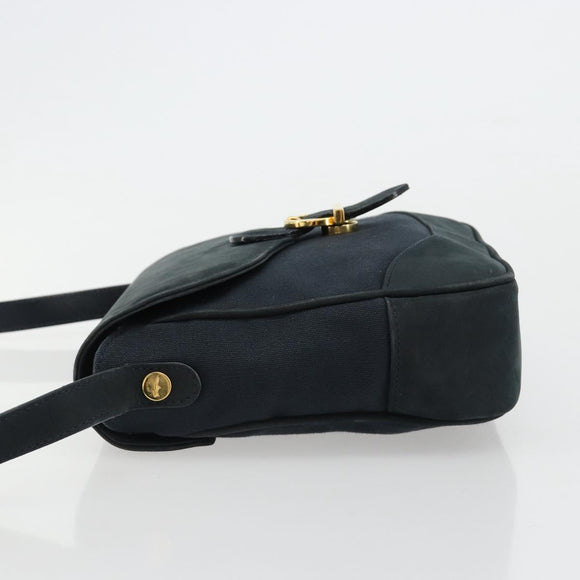Salvatore Ferragamo Gancini Shoulder Bag Suede Navy Gold Auth 182997