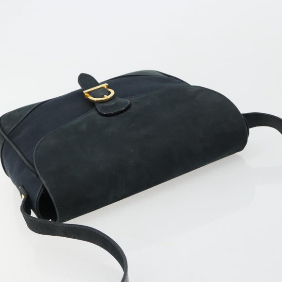 Salvatore Ferragamo Gancini Shoulder Bag Suede Navy Gold Auth 182997
