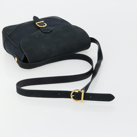 Salvatore Ferragamo Gancini Shoulder Bag Suede Navy Gold Auth 182997