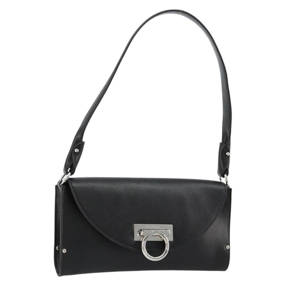 Salvatore Ferragamo Gancini Shoulder Bag Leather Black Silver Auth 182998A