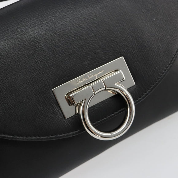 Salvatore Ferragamo Gancini Shoulder Bag Leather Black Silver Auth 182998A