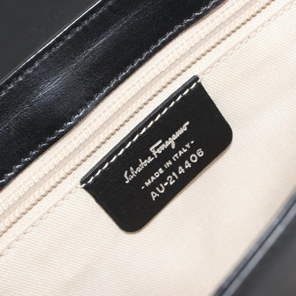Salvatore Ferragamo Gancini Shoulder Bag Leather Black Silver Auth 182998A