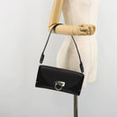 Salvatore Ferragamo Gancini Shoulder Bag Leather Black Silver Auth 182998A-22