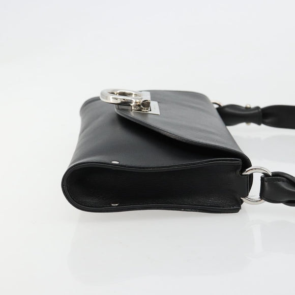 Salvatore Ferragamo Gancini Shoulder Bag Leather Black Silver Auth 182998A